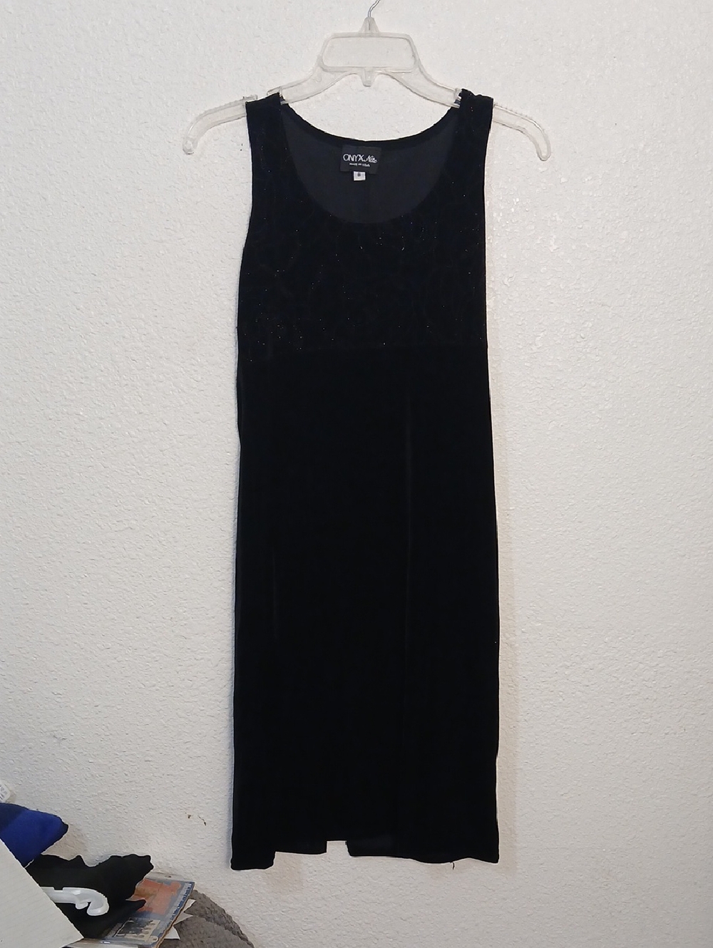 Onyx Black Velvet Midi Dress with Beaded Bodice